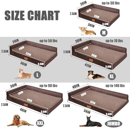 Patas Lague Orthopedic Large Dog Bed Washable Pet Sofa Bed 42''X28''Brown