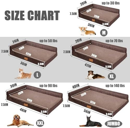Patas Lague Orthopedic Large Dog Bed Washable Pet Sofa Bed 42''X28''Brown