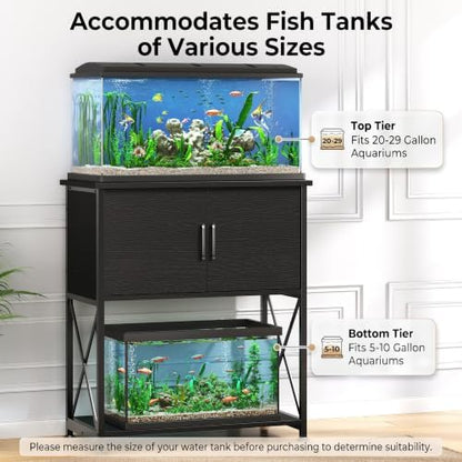 Herture 20-29 Gallon Aquarium Stand Metal Frame Fish Tank Stand with Cabinet Storage, for 20 Gallon Long Aquarium,30.7" L*16.5" W Tabletop,330LBS Capacity Black PG01YGB