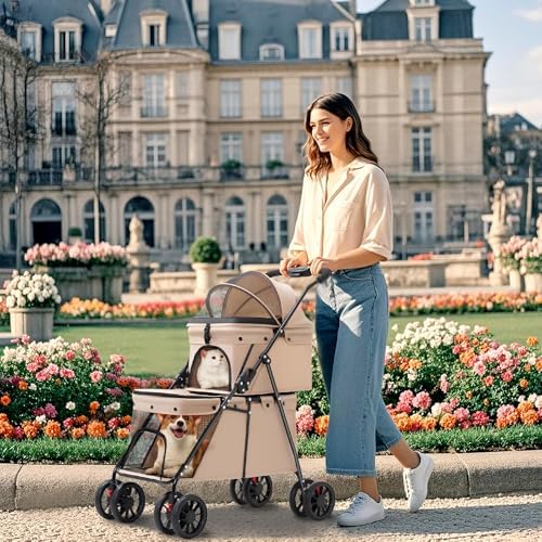 Double Pet Stroller for Medium Small Dogs and Cats Easy-to-Fold Jogger cart