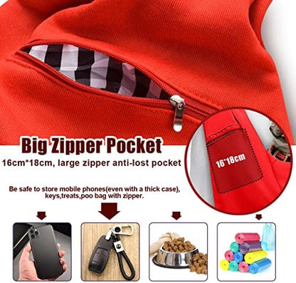 Tomkas Small Dog Cat Sling Carrier Puppy Purse Travel Wrap Soft Crossbody Pet Bag (Red, M - Zip Pocket & Adjust Strap)