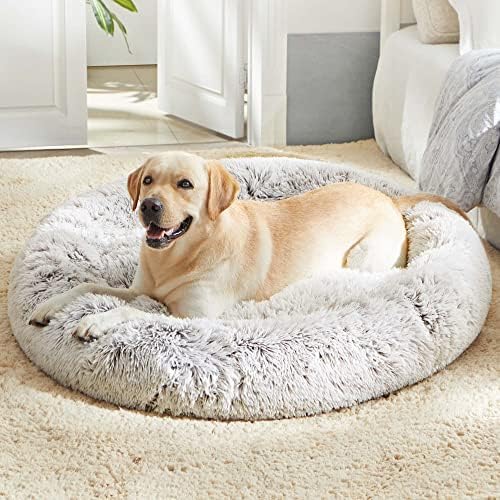 Western Home Calming Donut Large Dog Bed Pet Bed,36" White Khaki