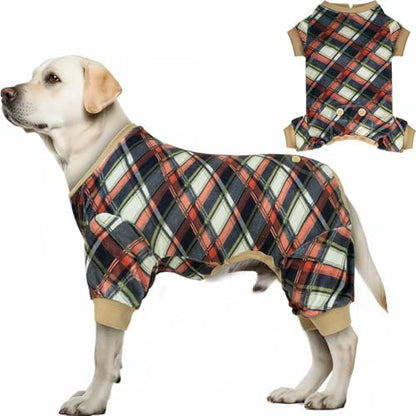 KYEESE Velvet Dog Pajamas for Large Dogs Soft Plaid Onesie Daily Wear
