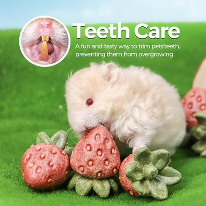 TEEWY Guinea Pig Toys, 4PCS Strawberry Shaped Hamster Toys, Natural Guinea Pig Chew Toys for Teeth Grinding, Hamster Enrichment Toys for Hamster, Gerbil, Chinchilla, Rat