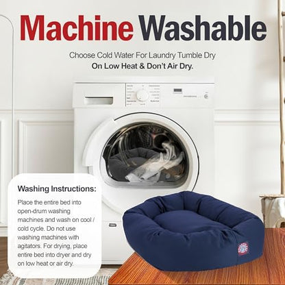 Majestic Pet 52 Inch Bagel Calming Dog Bed Washable – Cozy Soft Round Pet Bed with Spine Support for Dogs to Rest their Head - Fluffy Donut Puppy Bed 52x35x11 (Inch) - X-Large – Blue