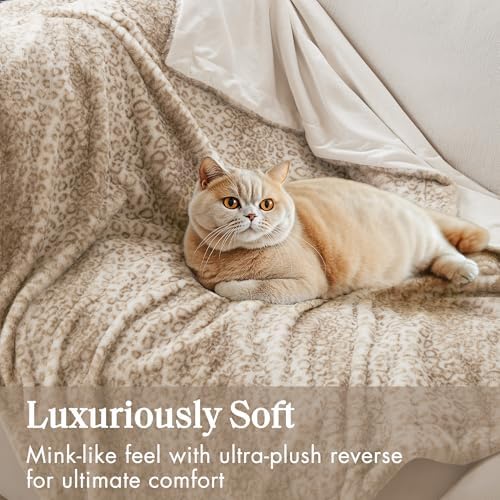 Madison Park Zuri Faux Fur Reversible Throw Blanket, 50 x 60 in, Leopard