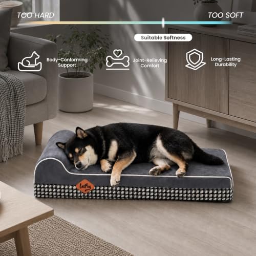 Laifug Orthopedic Memory Foam Dog Bed with Durable Water Proof Liner and Removable Washable Cover (Large (34"x22"x5.5"), Black and White Plaid)