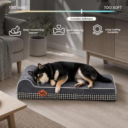 Laifug Orthopedic Memory Foam Dog Bed with Durable Water Proof Liner and Removable Washable Cover (Large (34"x22"x5.5"), Black and White Plaid)