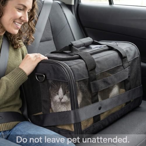 Conlun Cat Carrier Soft-Sided Pets Travel Carriers up to 15 Lbs,Black M