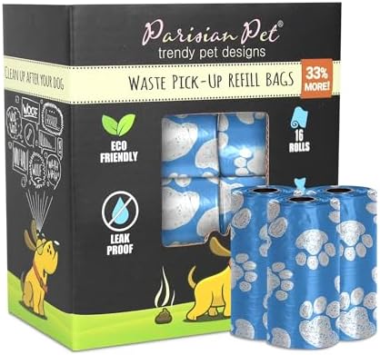 Parisian Pet Ecofriendly Dog Poop Bags Rolls - 320 Count Unscented Poop Bags For Dogs - Leakproof, Extra Thick, 16 Dog Waste Bags Refill Rolls - Blue Doggie Poop Bags - Fits All Dispenser