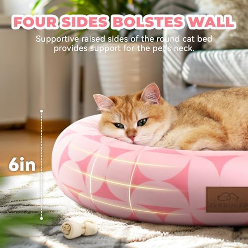 Zerbuger 20in Pink Pattern Round Dog Bed Sofa for Dogs Cats, Washable