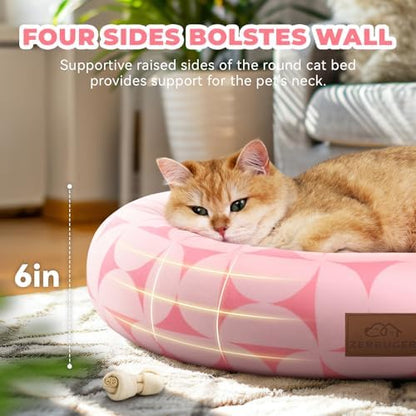 Zerbuger 20in Pink Pattern Round Dog Bed Sofa for Dogs Cats, Washable