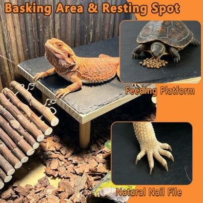 Bearded Dragon Basking Platform with Climbing Ramp,Reptile Basking Rock,XL