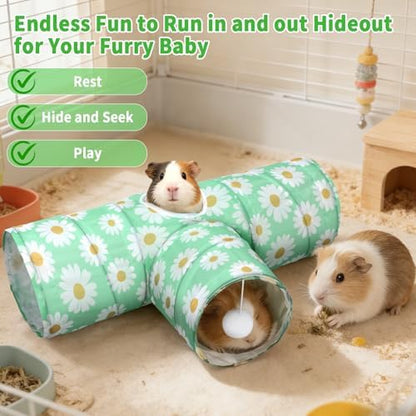 Rypet Guinea Pig Tunnel Hideout 3-Way Collapsible Small Pet Tubes, Daisy