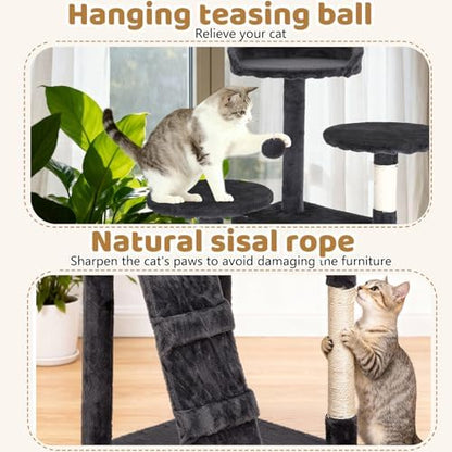 BestOffice 62 Inch Cat Tree, Multi-Level Cat Tower with Condo, Perches, Sisal Scratching Posts, Climbing Ladder,Indoor Activity Center Play House for Kittens & Adult Cats, Dark Gray
