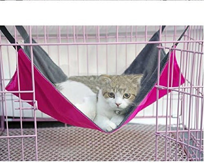 2 Sides Cat Kitty Hammock Hanging Bed - Waterproof Hammock Fleece Warm Swing Bed for Cat Ferret Rabbit Bunny Small Animal Cage Hammock (Small, Red)
