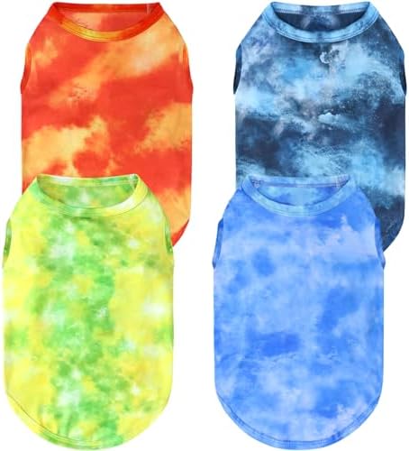 XPUDAC 4 Pack Dog Shirt Tie Dye Lightweight Dog Clothes for Medium Large Dogs Boy Girls Breathable Stretchy Tank Top Vest-4X-Large