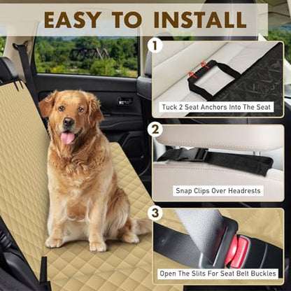 Waterproof Dog Backseat Cover for Cars, Non-Slip Pet Seat Protector, Khaki
