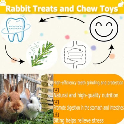 kathson Natural Bunny Toys for Rabbits,4 PCS Hanging Rabbit Chew Toys Treats with Timothy Hay Cakes & Sweet Bamboo Stick,Reduce Boredom,Keep Dental Health,Chewing Toys for Guinea Pigs Bunny Hamster