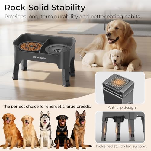 URPOWER Mess Proof Elevated Dog Bowls 4 Height Adjustable Raised Stand
