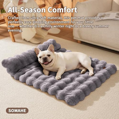 SOMAHE Cat Bed and Small Dog Bed Mat, Raised Pillow, 27 x 20 Inch, Gray