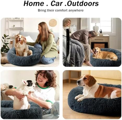 NOYAL Donut Dog Bed for Small Medium Pets, Plush Calming Faux Fur
