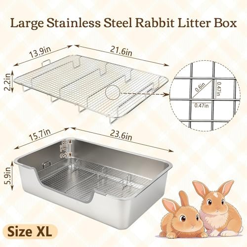 Rypet Large Stainless Steel Rabbit Litter Box Set for Small Animals