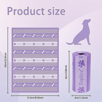 Toplive Dog Poop Bags Rolls, Pet Waste Bags, Extra Thick Strong Leak-Proof Dog Bag for Poop 8 Rolls (120 Bags), Assorted Colors with Cute Prints