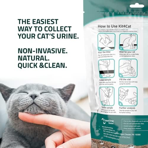 KIT4CAT 2lb Hydrophobic Cat Litter for Urine Sample Collection, Uniquely Made with Natural Sand - Keeps Liquid Clean and On Top | CheckUp on Your Cat's Wellness at Home (3 x 11oz Bags)