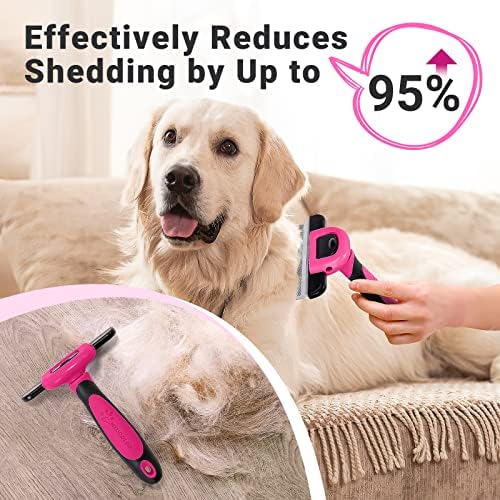 MIU COLOR Pet Grooming Brush, Deshedding Tool for Dogs & Cats, Hot Pink