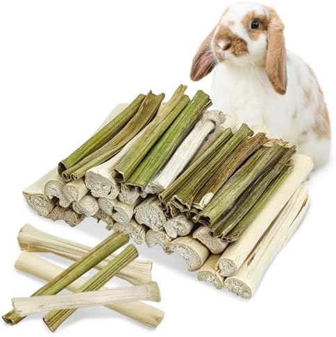Tfwadmx Rabbit Chew Sticks, 25 Pcs Natural Sweet Bamboo Pet Snacks &40 g Papaya Stems Bunny Chews Molar Treats Chew Toy for Rabbit Guinea Pig Hamster Chinchilla