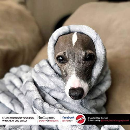 SPOT Snuggler Bones Blanket - Ultra Soft, Machine Washable Dog Blanket for Beds, Furniture Protection, Travel, and Crates - 40 x 60 inch, Grey Fleece Throw with Bone Print Design