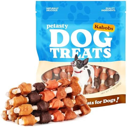 Dog Kabobs Rawhide Treats,5-Flavor Long-Lasting Chews Training Snacks,Healthy Dog Treats for Puppies,Small,Medium&Large Dogs with Chicken,Sweet Potato,Duck,Cheese&Hide Sticks 14oz,18 Count