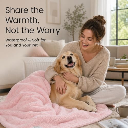 Pink Calming Pets Blanket 85x57in Fleece Dogs Blankets Fluffy Cats Sherpa Waterproof Bed Couch Covers Puppy Leakproof Sofa Mats Washable Warm-XL