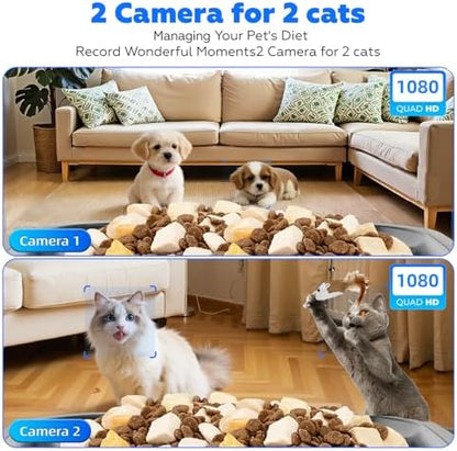 Automatic Cat Feeder with 2 HD Camera for 2 Cats, 7L Large Food Dispenser