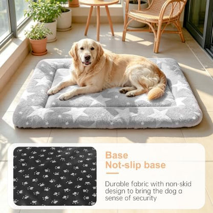 Dog Bed Mat, Reversible Dog Crate Pad with Washable Kennel Mat and Soft Foam, Pet Bed for Dogs & Cats, for Crates Carriers & Travel(Big&Small Stars Grey, 35" L*23" W*1.5" Th)