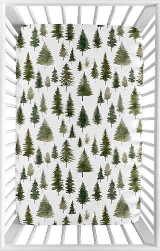 Sweet Jojo Designs Baby Fitted Mini Crib Sheet (Green Woodland Tree) for Girls/Boys, Newborn/Infant Nursery, Play Yards, Portable Cribs (Gender Neutral, Nature, Pine Tree Forest, Woods, Christmas Fir)