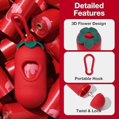 VETRESKA Dog Poop Bags with Handle 450 Count, Strawberry Scented Waste Bag