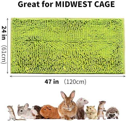 Guinea Pig Fleece, 47x24 in Cage Liner, Washable Non-Slip Mat（Green）