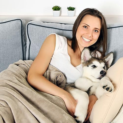 Waterproof Blanket for Pets - Reversible Throw Protects Couch, Car, and Bed from Spills, Stains, or Fur - Plush Blanket by Petmaker (Tan)