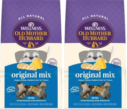 Old Mother Hubbard Wellness Classic Original Mix Dog Biscuits, Natural Training Treats, 4 Flavors, Mini Size, 20 oz Bag (Pack of 2)