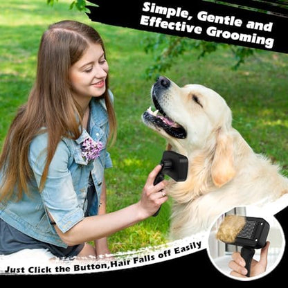 Professional 3PCS Self Cleaning Slicker Brush & Pet Grooming Rake & Flea Comb for Dogs,Cats and Horses | Double-Sided Dematting Comb & Skin Friendly Deshedding Grooming Tool | Pet Supplies (Black)