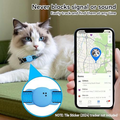 DDJ 2-Pack Cat Collar Case for Life360 Tile Sticker (Smallest Tracker)–NOT for Tile Mate/Pro–Silicone Protective Holder for Dog/Pet Collar, Ultra Durable, Easy Installation, Lightweight, Blue