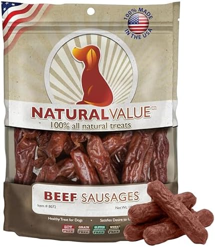 Loving Pets Natural Value Beef Sausages - Soft Jerky Dog Treats for Large & Small Breeds - Healthy Gluten, Wheat, Soy & Grain Free Pet Treats for Dogs