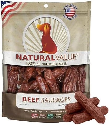 Loving Pets Natural Value Beef Sausages - Soft Jerky Dog Treats for Large & Small Breeds - Healthy Gluten, Wheat, Soy & Grain Free Pet Treats for Dogs