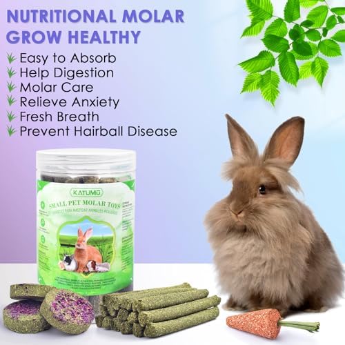 KATUMO Rabbit Chew Toys, Bunny Treats Natural Timothy Hay Sticks