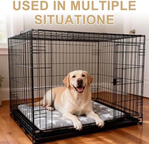 Dog Bed Mat – Soft & Comfortable Dog Kennel Pad for Crate – Durable Crate Bed & Mat for Dogs & Cats – Ideal for Crate, Kennel, and Home Use (Big&Little Stars Grey, L(35"*23"*1.5"))