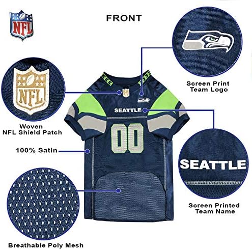 Pets First NFL Seattle Seahawks Dog Jersey, Size Small, Football Shirt Costume for Pet, Dog Sports T-Shirt, NFL Team Clothing for Cats, Licensed Pet Apparel Available in 7 Sizes and 32 Teams