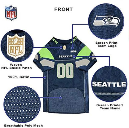 Pets First NFL Seattle Seahawks Dog Jersey, Size Small, Football Shirt Costume for Pet, Dog Sports T-Shirt, NFL Team Clothing for Cats, Licensed Pet Apparel Available in 7 Sizes and 32 Teams