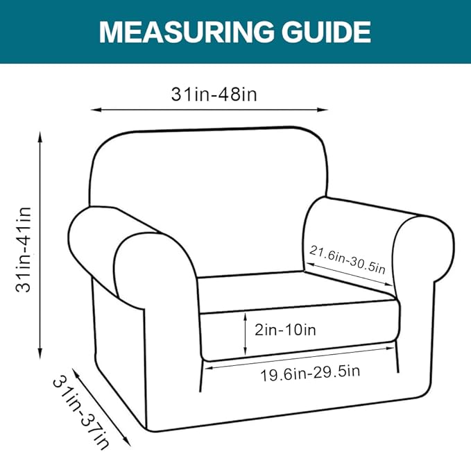 Turquoize 2 Piece Chair Covers for Living Room Armchair Couch Cover with Individual Cushion Covers Furniture Cover for Chairs Feature Jacquard Fabric (Chair, Ivory)